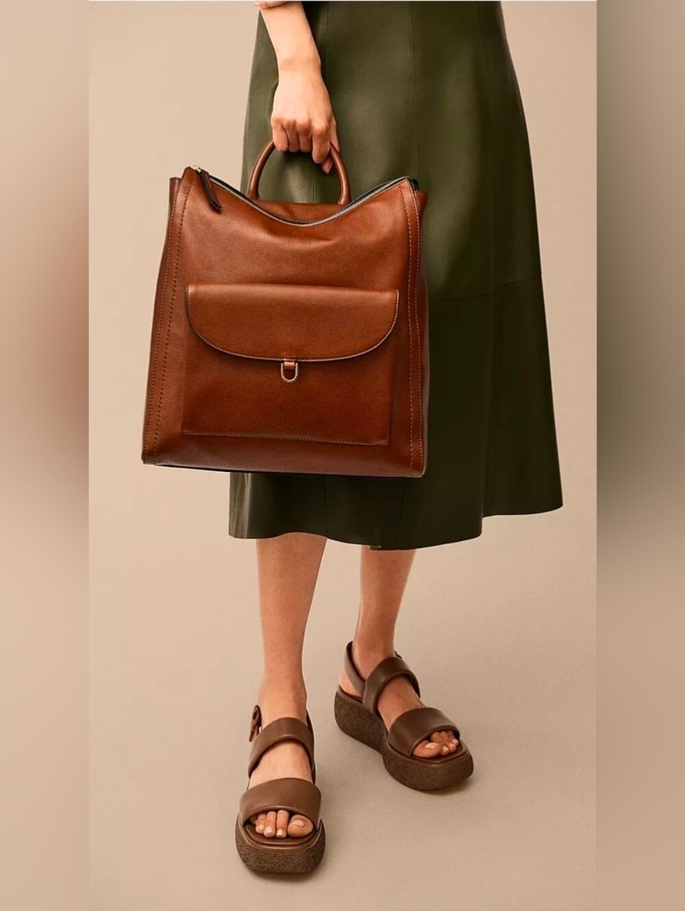 Fossil Brown Leather Backpack Tote - Picture 3 of 9